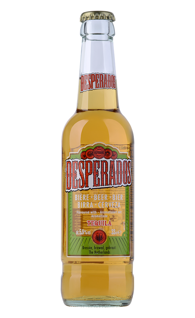 Bottle of Desperados pale lager flavored with tequila Stock Photo